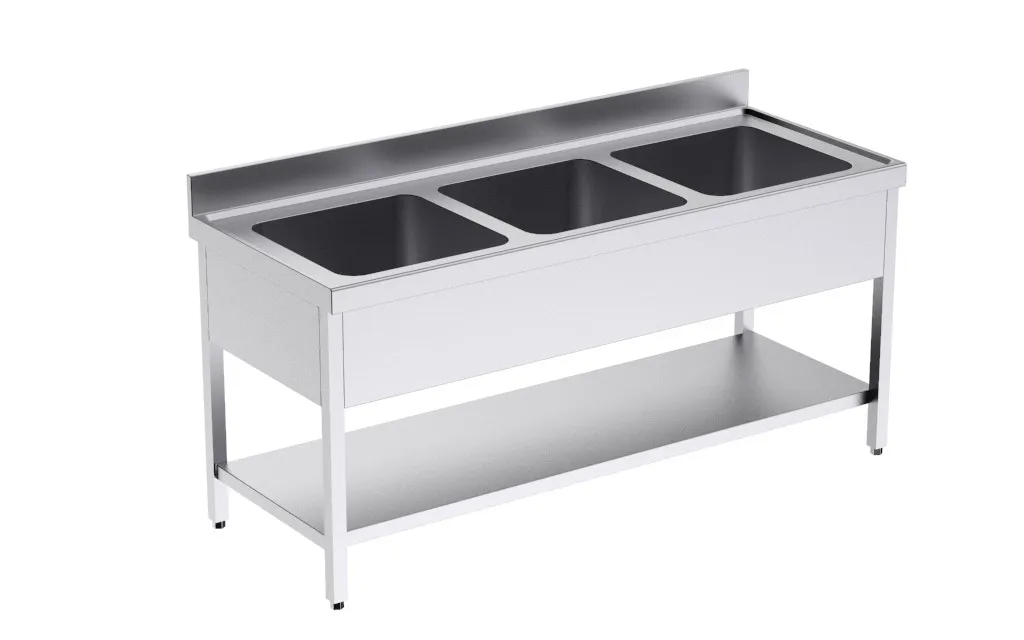 Plonge 3 Bacs avec Etagère - L 1800 x P 700 mm