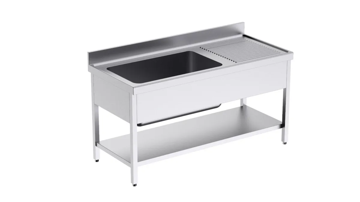 Plonge 1 Bac avec Etagère et Egouttoir à Droite - L 1800 x P 700 mm