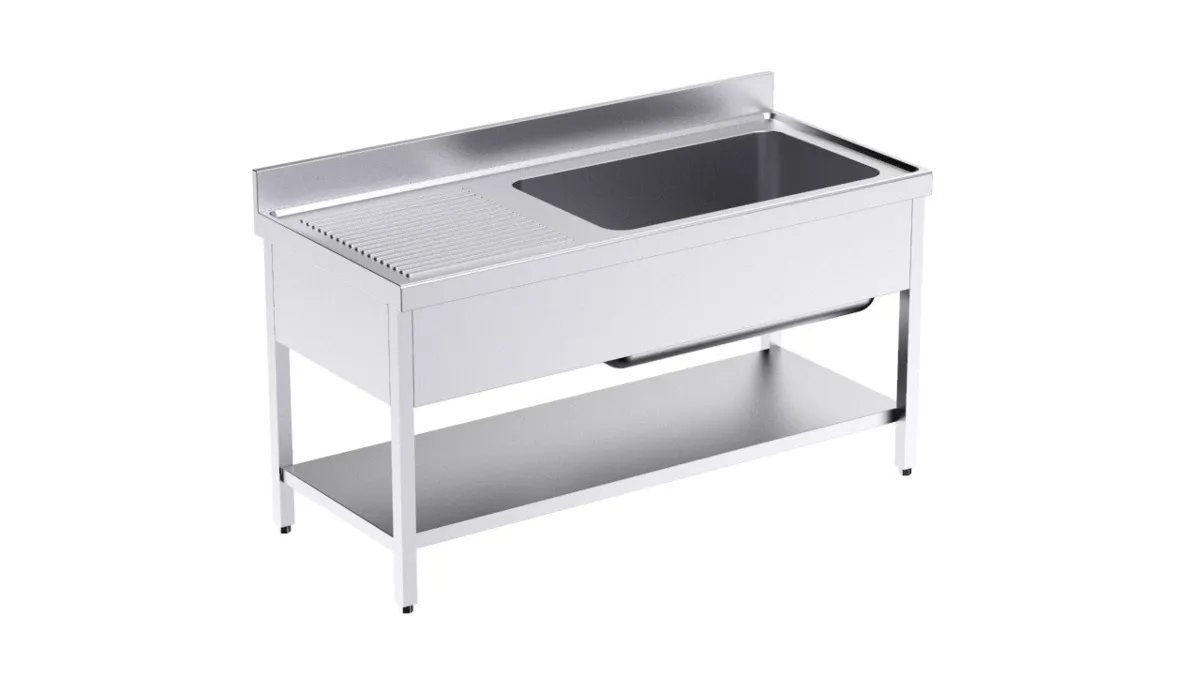 Plonge 1 Bac avec Etagère et Egouttoir à Gauche - L 1800 x P 700 mm