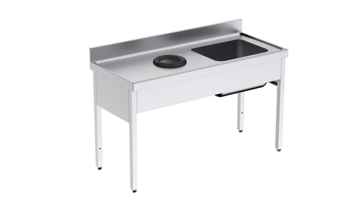 Plonge 1 Bac avec Trou Vide-Déchets à Gauche - L 1400 x P 600 mm