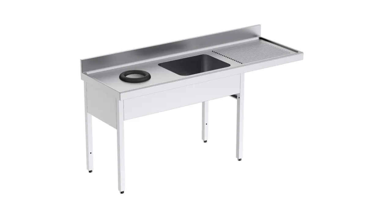 Plonge 1 Bac avec Passage pour Lave-Vaisselle, Egouttoir à Droite et Trou Vide-Déchets - L 1800 x P 700 mm