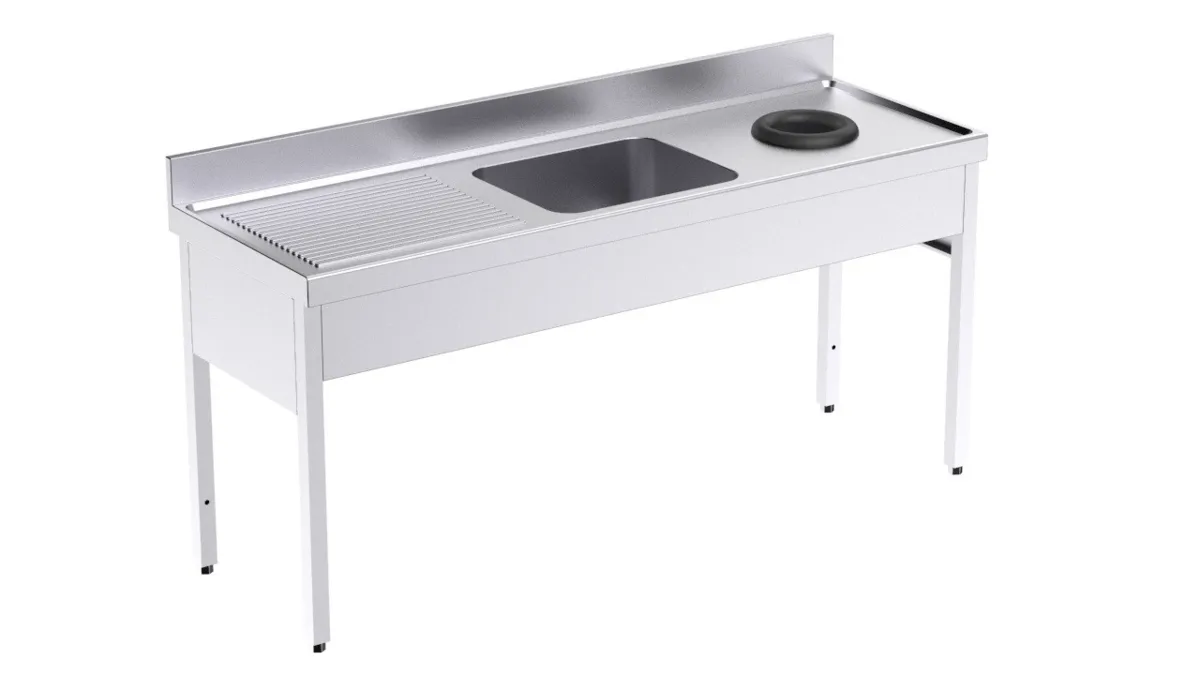 Plonge 1 Bac avec Egouttoir à Gauche et Trou Vide-Déchets - L 1800 x P 600 mm