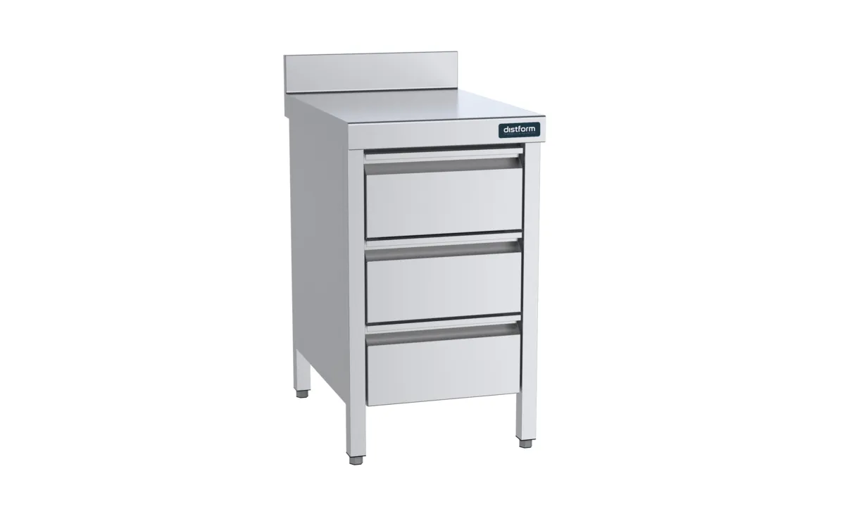 Meuble Inox Bas avec Dosseret et 3 Tiroirs - L 500 x P 600 mm
