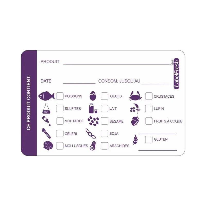 Etiquette Multi-Allergènes LabelFresh Allergènes - 70 x 45 mm - Lot de 500