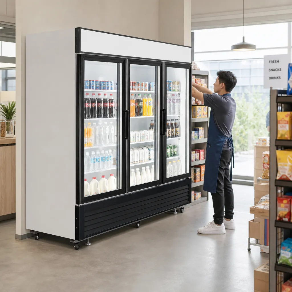 Vitrine Réfrigérée 3 Portes Vitrées 2050 L +1/+8 °C, Froid Ventilé, Dégivrage Auto, LED, CHR