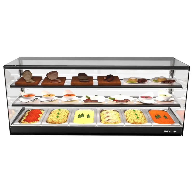 Vitrine Chaude à Poser avec 2 Étagères - LOGIC Triple Bain Marie - L 1190 mm - GN 1/3