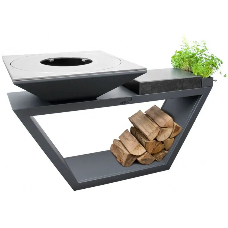 Brasero G4 Graphite 90 cm avec Tablette en Granite - Acier Inoxydable