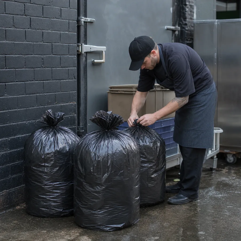 Sacs Poubelle 130 L à Lien Traditionnel pour Déchets Lourds, Noir, 61 µm — Lot de 20