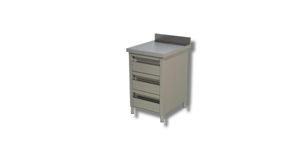 Meuble Inox avec Dosseret et 3 Tiroirs - L 500 x P 700 mm