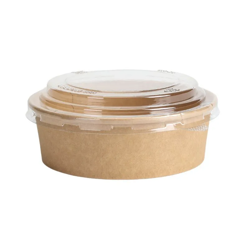 Bol à Salade Kraft 500 ml Couvercle PET Transparent, Rond Ø 150 mm, Recyclable — Lot de 300