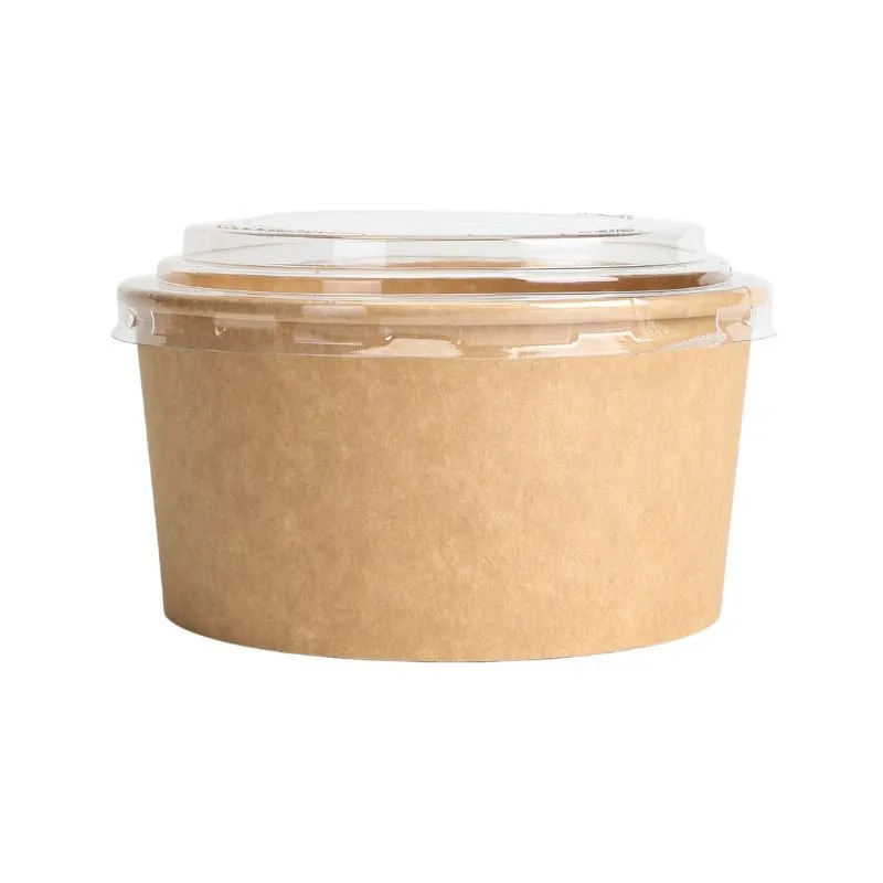 Bol à Salade Kraft 1000 ml avec Couvercle PET Transparent Ø 150 mm Rond, Lot de 300, Vente à Emporter