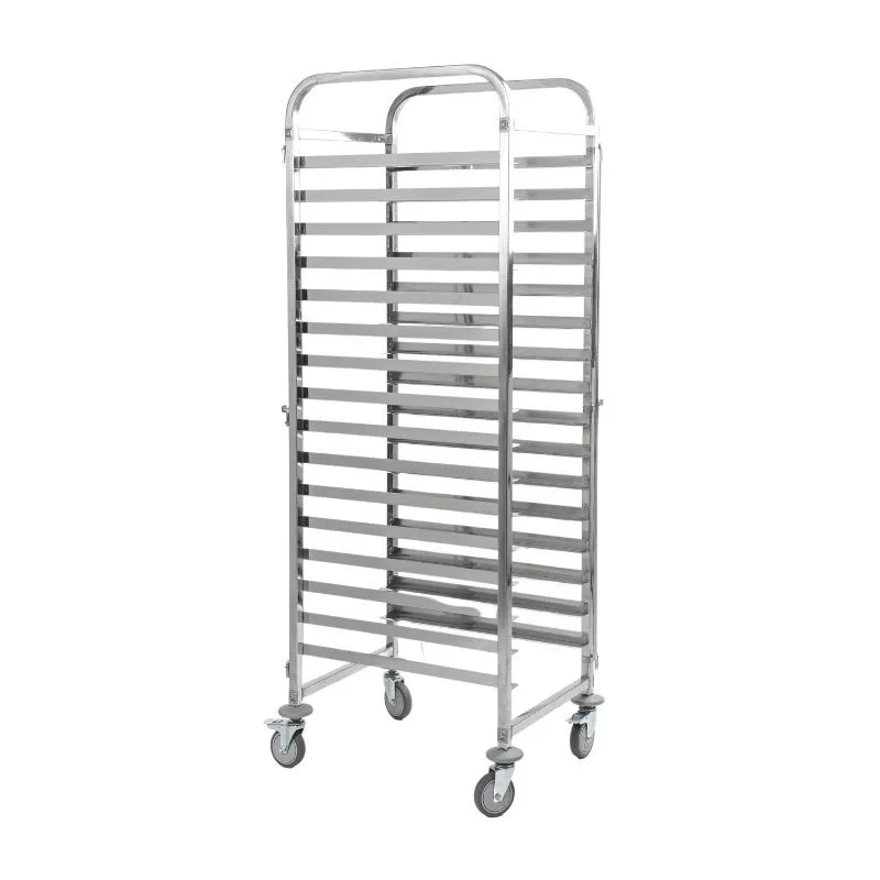 Échelle Gastronorme GN 1/1 15 Niveaux Inox sur Roulettes, Chariot Porte-Plaques 380×550×1700 mm