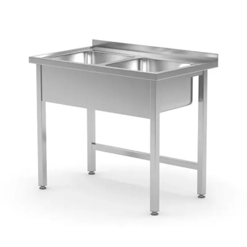 Plonge 2 Bacs avec Dosseret - L 1000 x P 600 mm