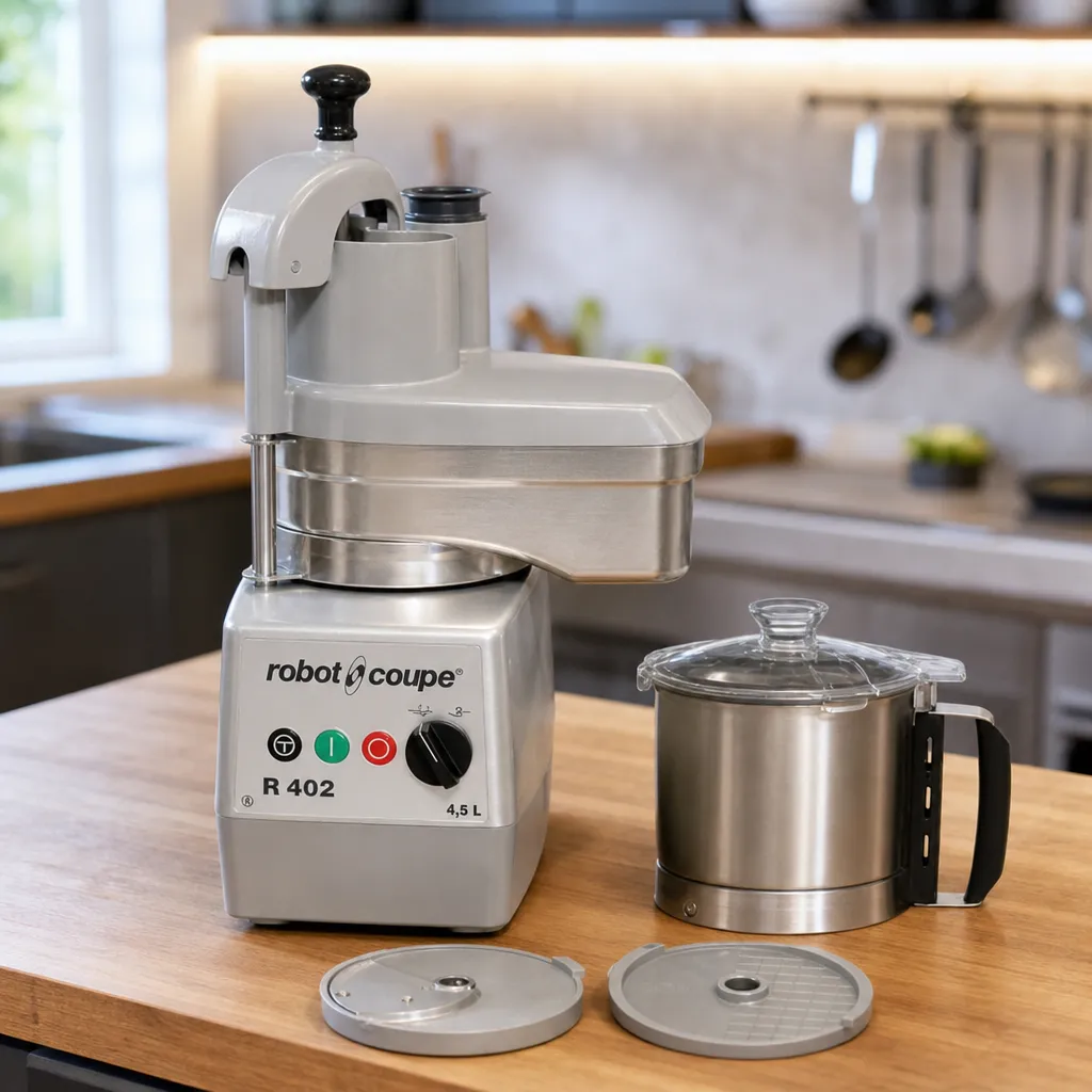 R 402 Combiné Cutter & Coupe-Légumes 750 W 4,5 L 2 Vitesses, Disque Frites 8x8, 28 Couverts - Reconditionné