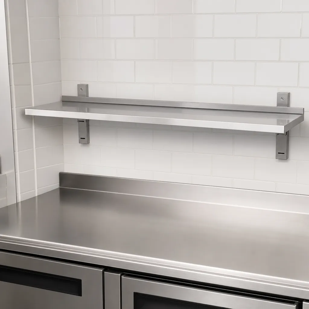 Étagère Murale Inox 1600 x 355 mm avec Dosseret, Acier, Rangement Mural pour Cuisine Professionnelle