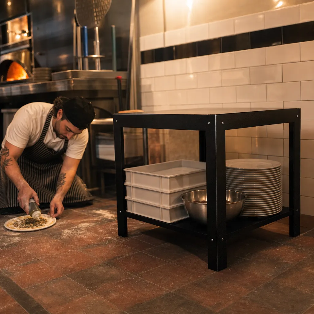 Support pour Four à Pizza 890 x 1020 x 850 mm avec Tablette Inférieure, Piètement Fixe