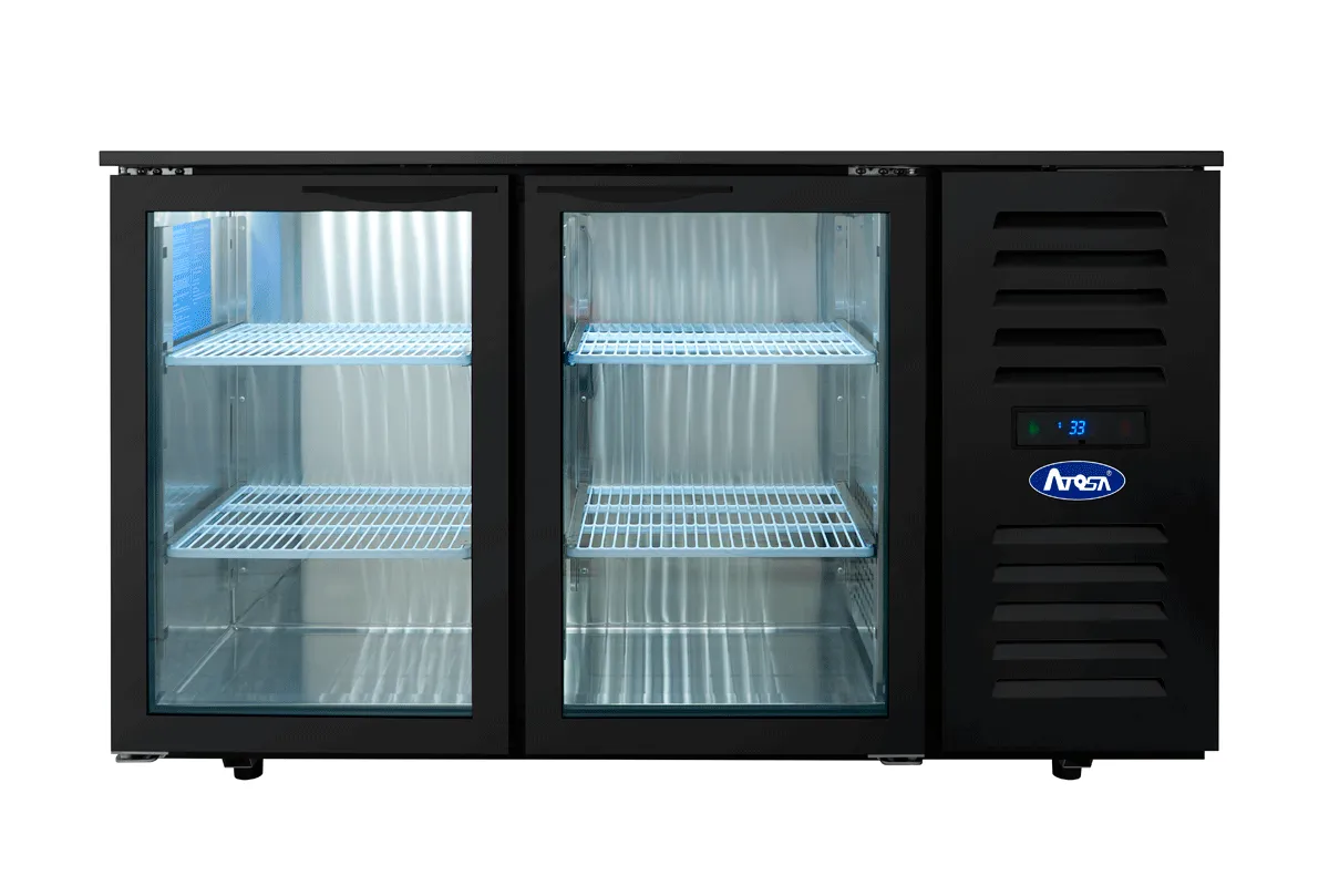 Arrière-Bar Réfrigéré Noir 281 L 2 Portes Vitrées Battantes, Froid Ventilé +2/+8 °C, Éclairage LED