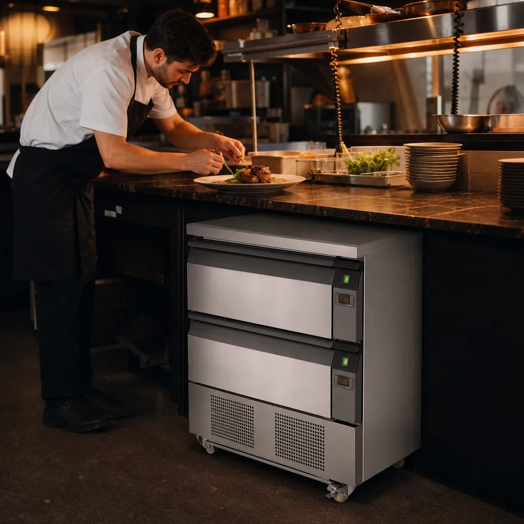 Soubassement Réfrigéré 2 Tiroirs Dual -22/+8°C 179 L 460 W, Froid Ventilé, GN1/1, Inox AISI 304
