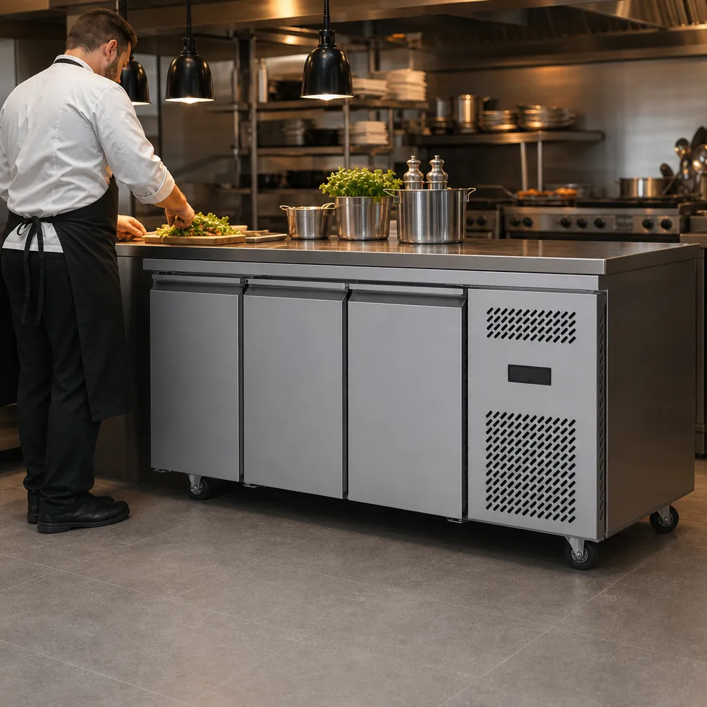 Table Réfrigérée Négative 3 Portes 371 L -22/-17°C Inox AISI 430, Dosseret, Froid Ventilé