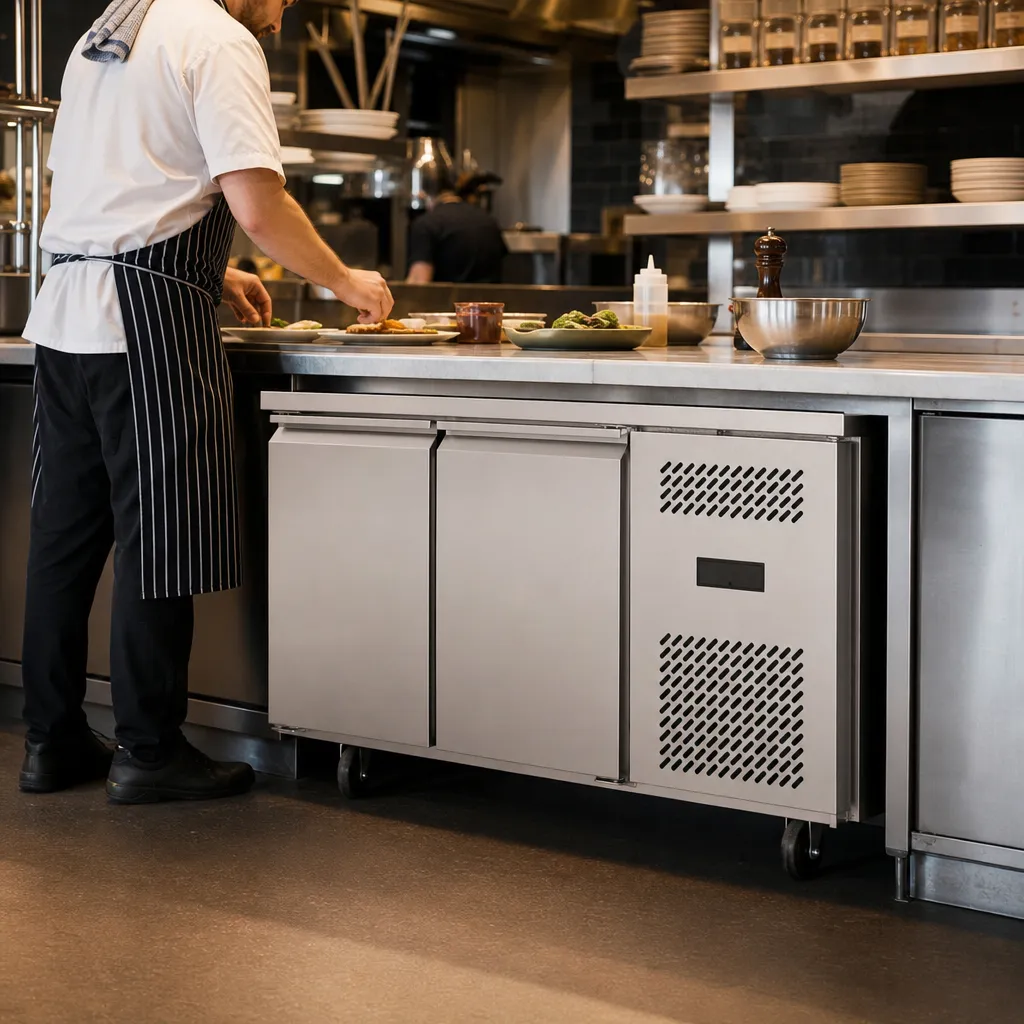 Table Réfrigérée Positive 2 Portes 250 L, -2/+8°C, Froid Ventilé, Inox AISI 430, L 1360 mm