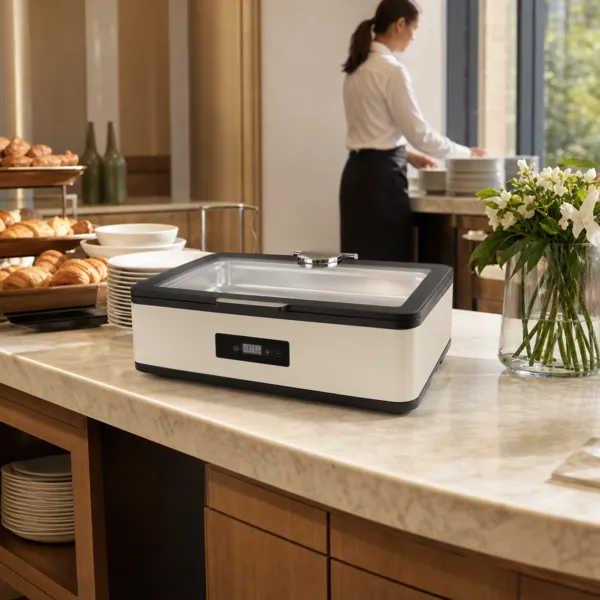 Chafing Dish Électrique GN 1/1 6 L 600 W Inox, Thermostat Digital 20-80°C, Couvercle Verre