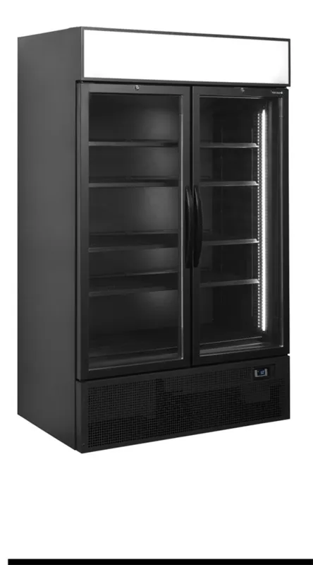 Armoire Réfrigérée Noire avec Canopée  - 2 Portes Vitrées  - 645 L