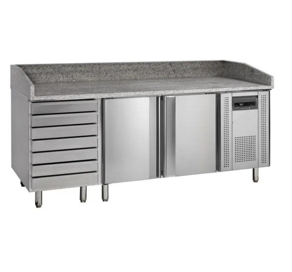 Table à Pizza en Inox - 2 Portes et 7 Tiroirs