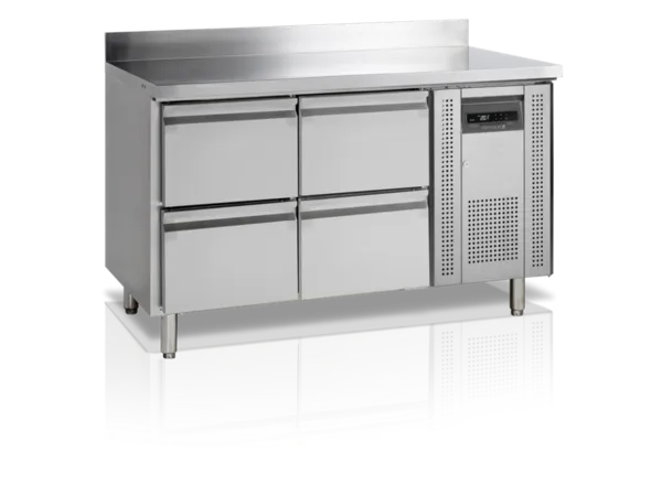 Table Réfrigérée Positive avec Dosseret en Inox -  4 Tiroirs GN 1/1