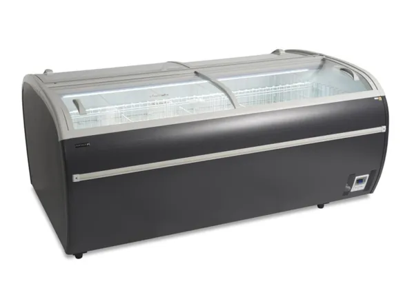 Réfrigérateur Congélateur 2 Couvercles Vitre Incurvée Gris 1255 L