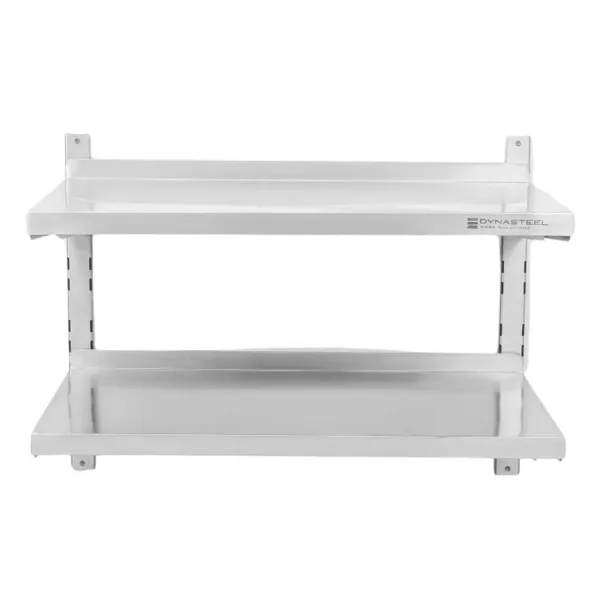 Etagère Murale en Inox sur Crémaillères 2 Niveaux  - L 1200 x P 400 mm