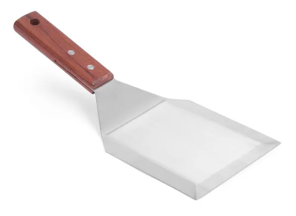 Spatule à Hamburger Coudée Inox avec Manche en Bois - 15 cm