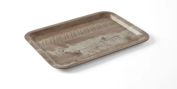 Plateau de Service en Mélamine Imprimé Bois Foncé - 350 x 240 mm