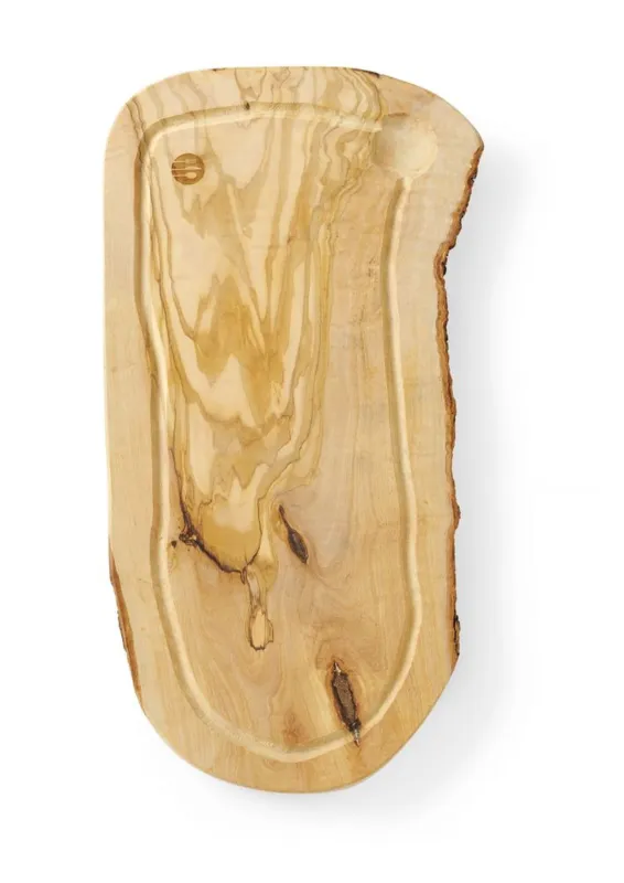 Planche à Découper avec Rigole en Bois d'Olivier - 400 x 250 mm