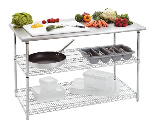 Table Inox à 2 Etagères Basses - L 1300 x P 690 mm