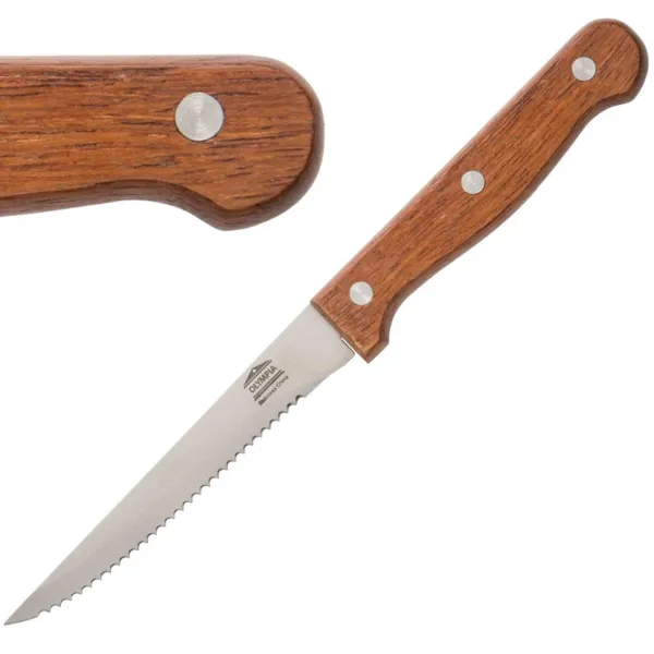 Couteau à Viande à Manche en Bois - Lame Dentée 215 mm - Lot de 12