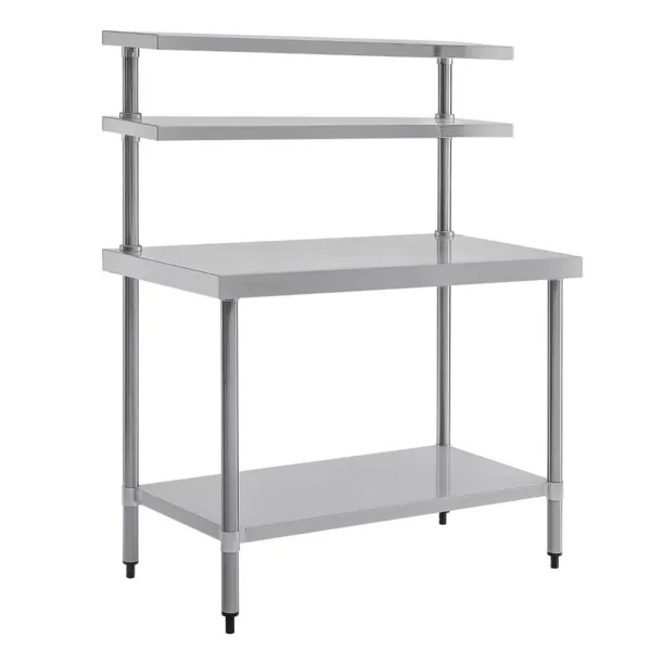 Table Inox avec Etagère et 2 Étagères Supérieures - 1200 x 600 mm