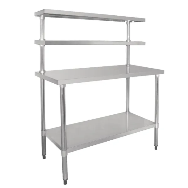 Table Inox avec Etagère et 2 Étagères Supérieures - 1800 x 600 mm