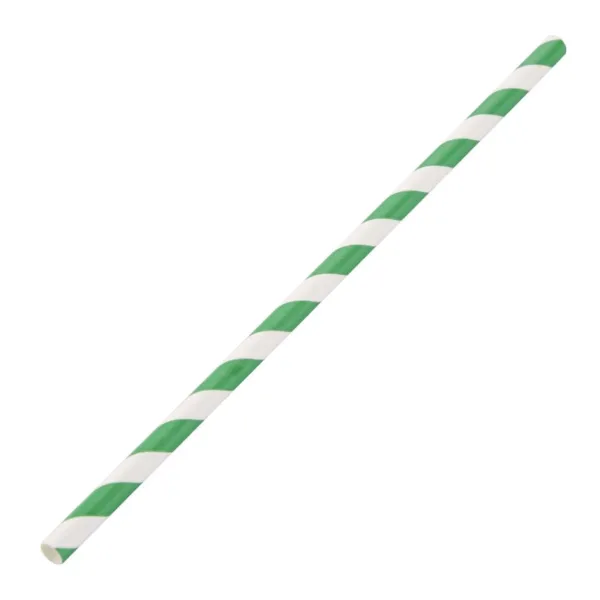 Pailles Compostables Vertes et Blanches en Papier - L 210 mm - Lot de 250