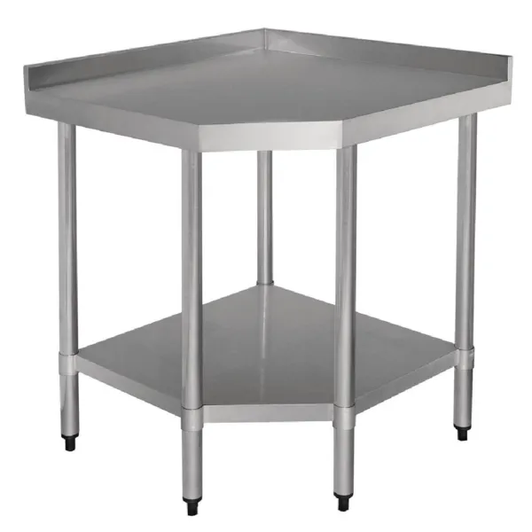 Table D'Angle en Inox avec Dosseret et Etagère - L 900 x 700 mm