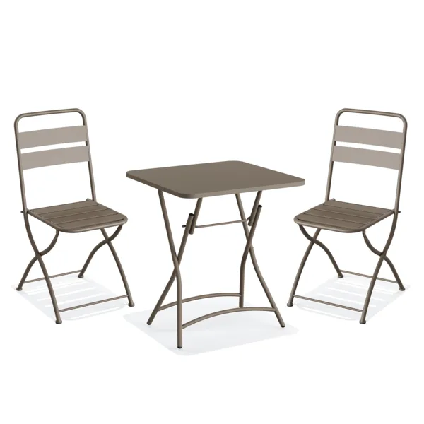 Ensemble Chaises et Table de Bistrot Pliable en Métal - Cappuccino