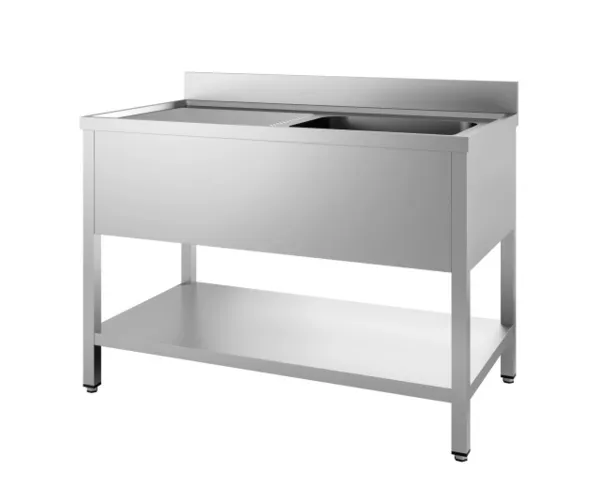 Plonge 1 Bac et Egouttoir à Gauche avec Dosseret et Etagère Démontable - L 1400 x P 700 mm
