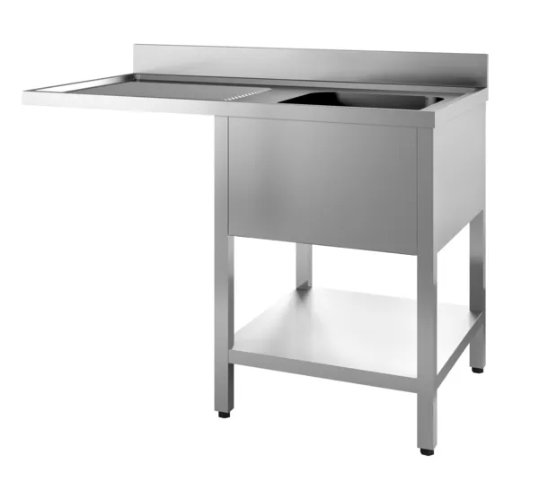 Plonge 1 Bac et Passage pour Lave-Vaisselle à Gauche avec Dosseret et Etagère Démontable - L 1200 x P 700 mm