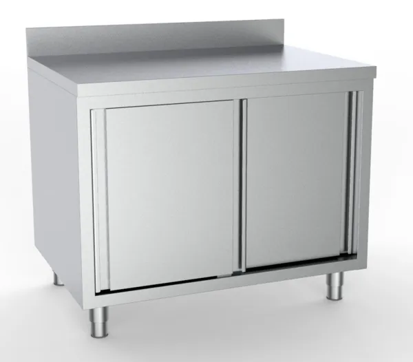 Meuble Inox Bas à 2 Portes avec Dosseret - L 2000 x P 600 mm