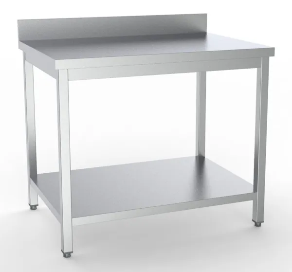 Table Inox avec Dosseret et Etagère - L 800 x P 600 mm