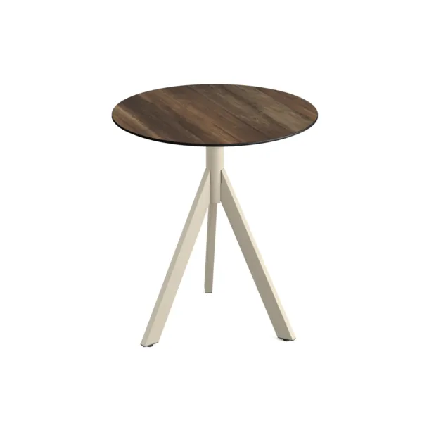 Table de Bistrot avec Piètement Sable Infinity Tripod et Plateau HPL Tropical Wood HPL - Ø 70 cm