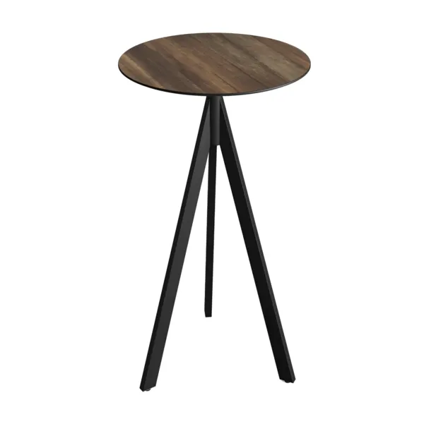 Mange-Debout Infinity Tripod avec Piètement Noir et Plateau HPL Tropical Wood - Ø 70 cm