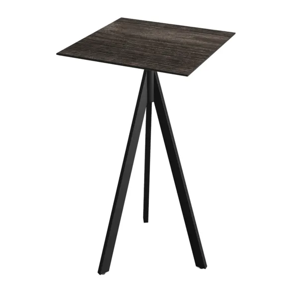 Mange-Debout Infinity Tripod avec Piètement Noir et Plateau HPL Riverwashed Wood - 70 x 70 cm