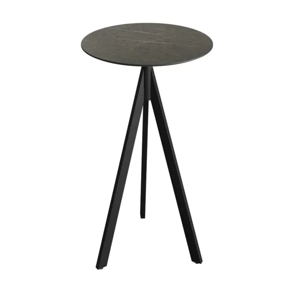 Mange-Debout Infinity Tripod avec Piètement Noir et Plateau HPL Midnight Marble - Ø 70 cm
