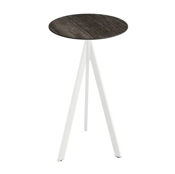Mange-Debout Infinity Tripod avec Piètement Blanc et Plateau HPL Riverwashed Wood - Ø 70 cm
