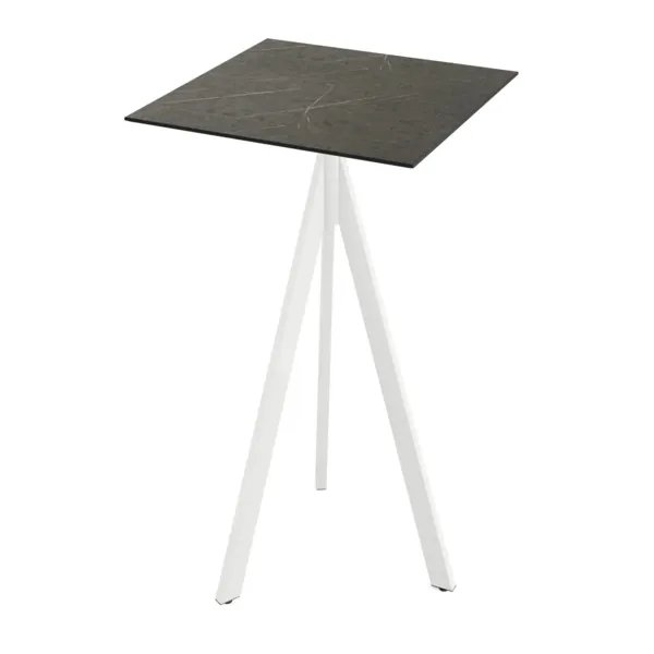 Mange-Debout Infinity Tripod avec Piètement Blanc et Plateau HPL Midnight Marble - 70 x 70 cm